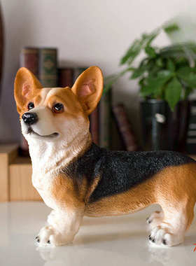 仿真树脂动物工艺品柯基狗摆件创意家居客厅电视柜酒柜装饰品摆件