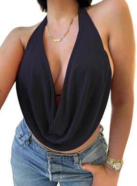 Women'S Solid Color Cowl Neck Halter Neck Tie Cami , Casual