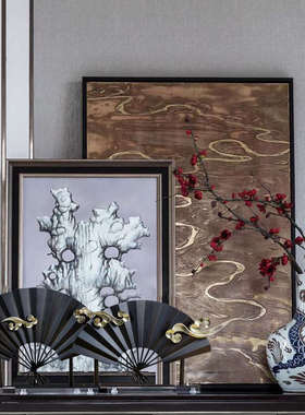 新中式饰品祥云扇形玄关摆件样板房间展厅客厅电视柜古钱币装饰品