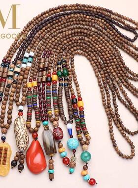 Unisex Handmade Nepal Buddhist Mala Wood Beads Pendant0