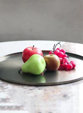 现代件简几何圆形托盘摆样板房酒面店极售楼XGP处果盘桌收纳盘装