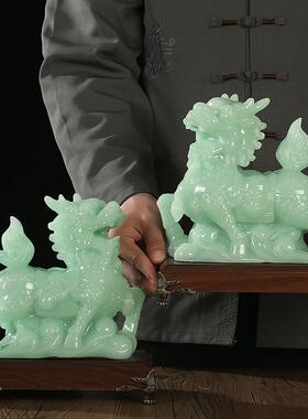 招财麒麟摆件一对客厅玄关办公室装饰摆件开业礼品乔迁新居吉祥物