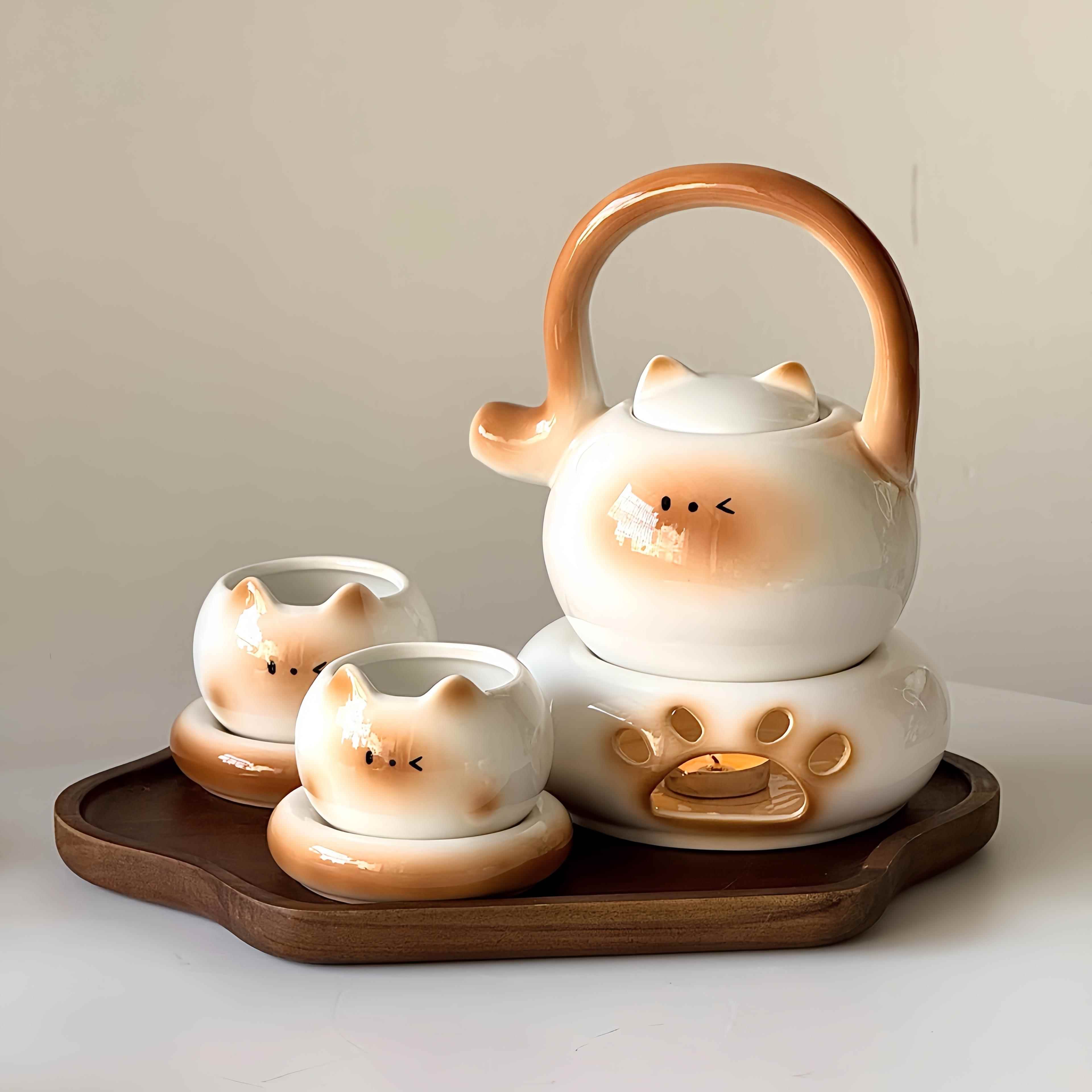 Siamese Cat Teapot Water Gear Set Gift Home Brewing Teapot Cute Ceramic Water Gear Tea Set Housewarming Birthday Gift