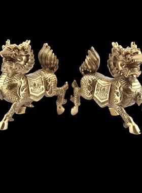 铜麒麟饰品一对铜麒麟办公室中式客厅装饰家居