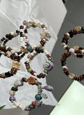 马卡龙色系大象陶瓷手串女年度新款小众设计甜美百搭闺蜜手链饰品