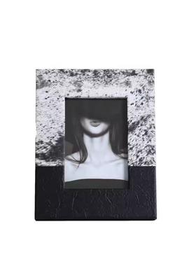 现代简约毛皮纹皮革黑拼棕拼相框客厅卧室样板间桌面茶几装饰摆件