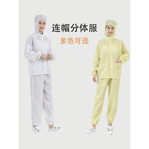 无尘服连帽裂衣蓝白防护服短防静电服男女工作服食品厂防尘服 - 图1