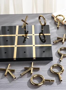 现代轻奢简约不锈钢棋盘形状装饰品家居客厅茶几桌面工艺品摆件厂