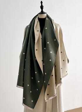 Women Heart Print Double Sided Scarf Woven Fitted Fall