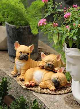 呆萌可爱法斗牛犬家居田园花园别墅摆件装饰品树脂工艺桌面礼品物