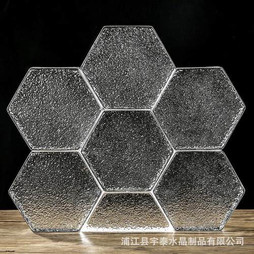 水晶六角砖透明玻璃砖隔断背景墙方块砖冰晶云雾纹景观园林艺术砖 - 图0