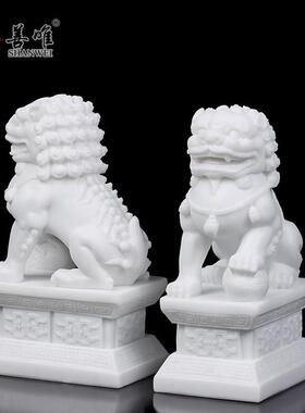 善唯 汉白玉精雕石狮子一对家用看门墓地墓碑前石雕摆件