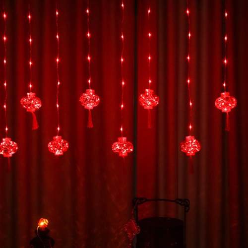 新年灯笼氛围灯福字窗帘灯led彩灯闪灯串灯家用过年春节装饰户外 - 图0