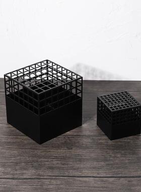 现代简约黑色网格镂空摆件家居装饰品样板间客厅几何金属方形摆设