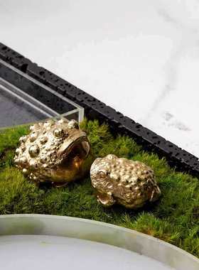 新中式蟾蜍摆件大理石洞石托盘设计师花瓶u形花器黑白陶瓷马装饰