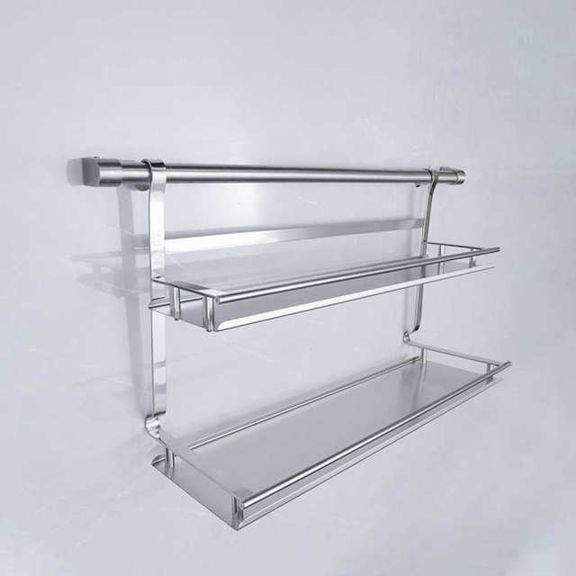 Kitchen seasoning storage rack 304 stainless steel brushed single and double-layer wall-mounted seasoning storage rack kitchen hanging parts