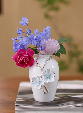 景德镇陶瓷白色蓝莓花水培瓶套组精美摆件车载茶台客厅装饰礼品