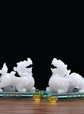貔貅摆件一对彷白玉皮丘工艺礼品摆饰装饰品公司办公室店铺开 业