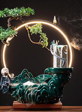 新款高山流水喷泉摆件陶瓷客厅玄关雾化加湿器招财倒流香开业礼品