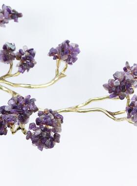 紫晶水晶发财树摆件客厅玄关电视柜办公室装饰品铜工艺品乔迁礼物