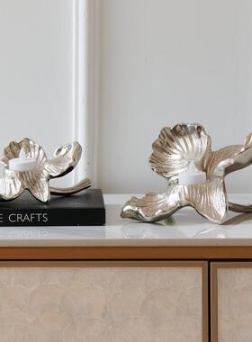 印度进口金银色花型铝制烛台摆件家居客厅餐桌样板间蜡烛台装饰品