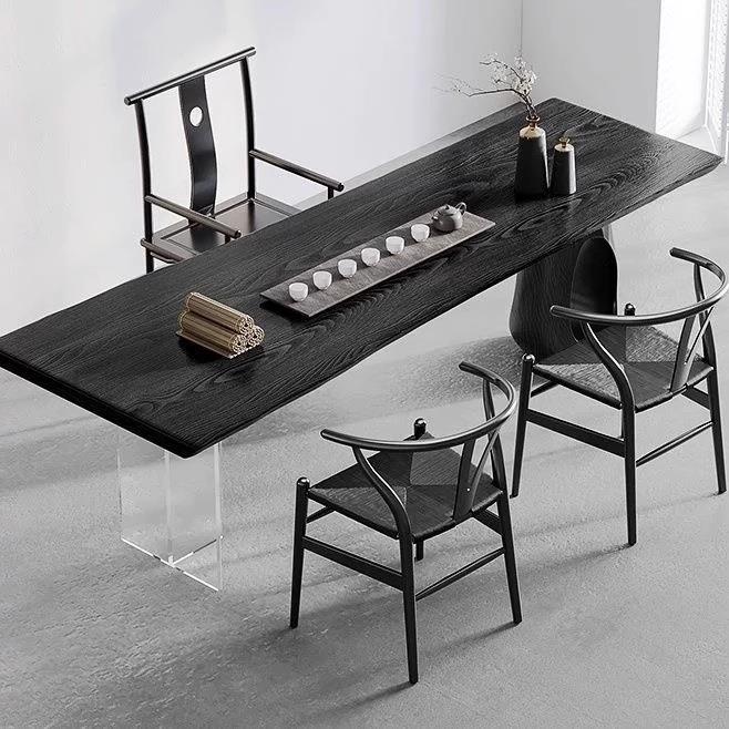 亚克力悬浮茶桌客厅家用实木长方形桌创意岛台大板洽谈桌餐桌一体 - 图2