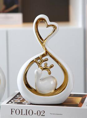 晨歌心鹿花瓶摆件陶瓷轻奢高档客厅装饰电视柜装饰品插花现代简约