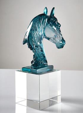 马头摆件奢高轻档水晶工SD2174艺品酒柜电视柜客领厅导马年送装礼