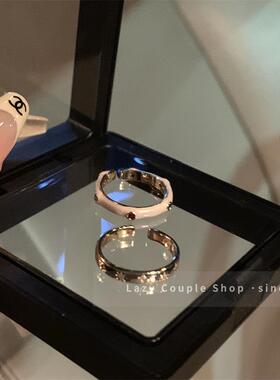 法式慵懒珐琅戒指女套装超闪彩色锆石食指戒开口滴釉爱心指环