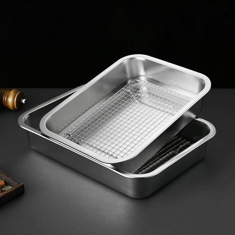 不锈钢特厚方盘带网控油架商用托盘滤水滤油盘熟食展示盘炸串盘子,淘宝优惠券,粉丝福利购,淘宝优惠卷