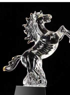 手工烧制水晶玻璃琉璃马 办工桌车载装饰品摆件