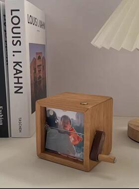 机械手摇动态相簿高级感黑胡桃木手工艺品电脑桌摆件定制创意礼物