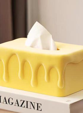 融化奶酪植绒纸巾盒抽纸盒客厅餐厅茶几植绒摆件工艺品植绒餐巾盒