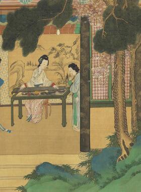 仇英百美图临摹画稿微喷明代长卷青绿山水人物画临摹底稿覆制画心