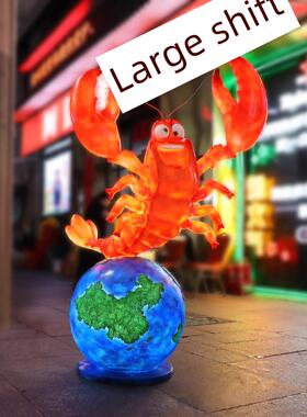 户外夜光龙虾金鱼雕塑玻璃纤维大排档商店摆件景区拍照签到摆件