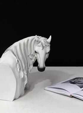 现代简约黑白龙头马摆设玄关电视柜酒柜软装饰品客厅进门摆件