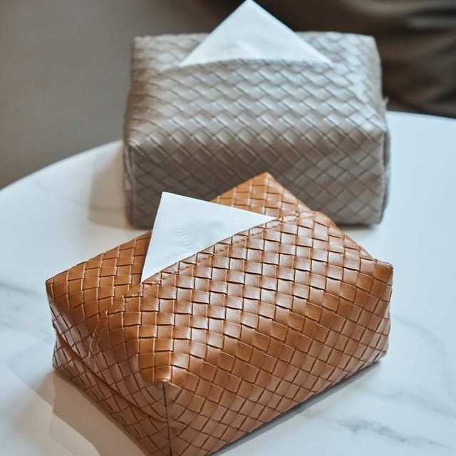 Simple and light luxury woven leather car tissue box living room coffee table cardboard box napkin storage box
