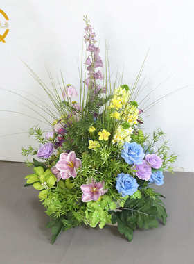婚礼装饰紫色壁挂花艺 KT板墙面摄影背景布置仿真绢花挂花地排花