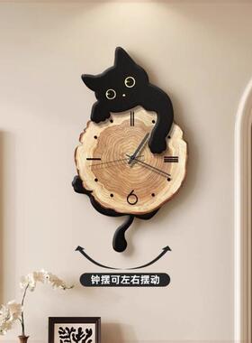 代简约猫咪客钟y5bPDSFJ表挂钟厅026新款创2意时钟挂墙感艺术挂现
