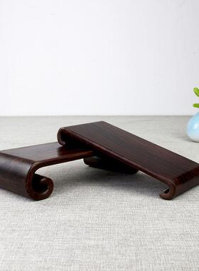 实木雕刻工艺品底座花盆花瓶石头客厅摆件装饰品木雕圆形木质托架