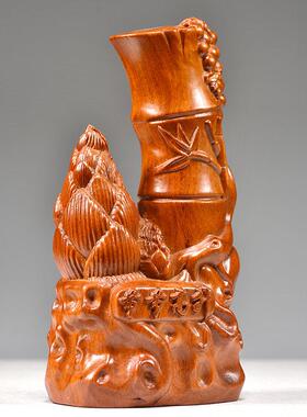 花梨木雕刻竹子摆件节节高升家居客厅寓意装饰事业乔迁送礼工艺品