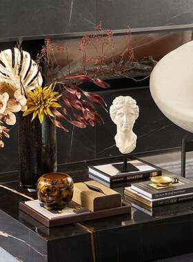 现代轻奢艺术摆件琉璃花器托盘纸巾盒组合酒店大堂会议室客厅茶几