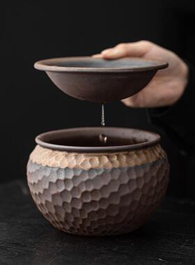 古早烧莲蓬建水日式鎏金铁釉锤纹茶渣缸废茶水桶杯洗水洗茶道配件