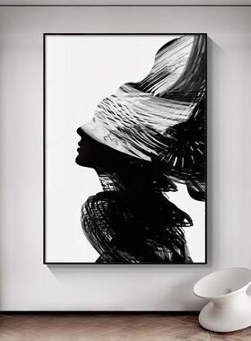 黑白剪影服装店装饰画现代艺术人物水墨挂画客厅玄关墙办公室壁画