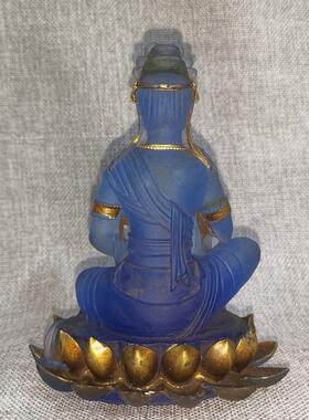 古釉面坐莲古玩收藏一套，南海观音菩萨佛像，家佛寺摆件
