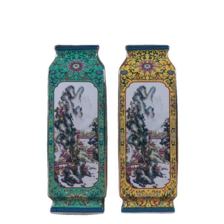 仿古四方瓶陶瓷插花摆件复古新中式珐琅彩花瓶粉彩山水客厅摆件,淘宝优惠券,粉丝福利购,淘宝优惠卷