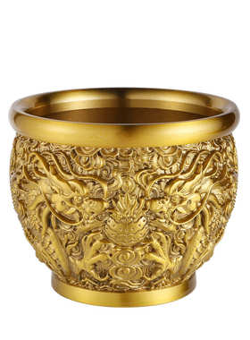 黄铜龙纹缸复古创意个性装铜钱铜缸家用客厅米缸办公室烟缸大摆件
