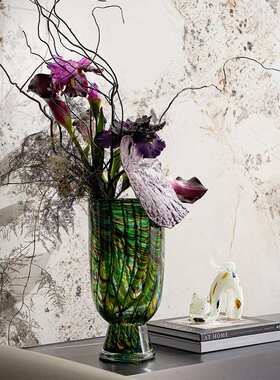 现代简约样板间客厅孔雀绿色花瓶花器插花花艺组合电视柜装饰摆件