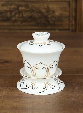 古莲描金供杯陶瓷莲花茶碗杯净水杯佛杯供水杯佛前供奉佛具圣水杯