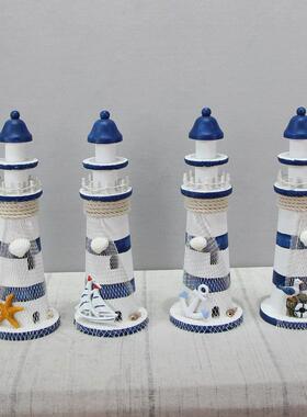 地中海风格灯塔摆件木质摆台装饰品海洋风小木塔环创道具模型摆设